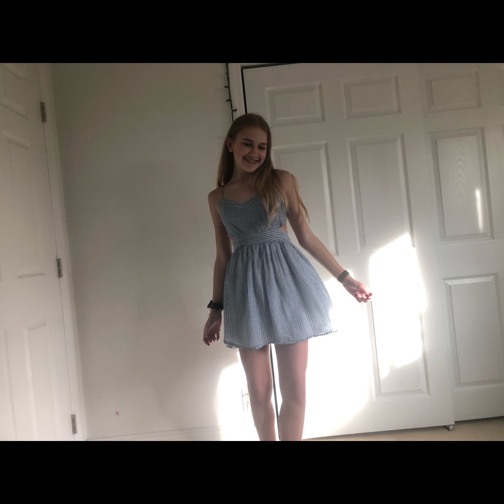 vertical striped blue and white dress